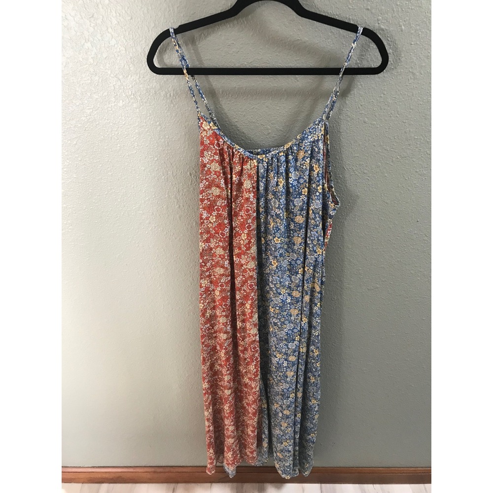 Natural Life Floral Slip Dress L/XL Blue Orange Rayon Midi Boho Cutout Back NWT